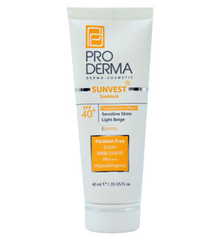 کرم ضد آفتاب رنگی پرودرما با SPF40 مناسب پوست حساس حجم 40 میلی لیتر