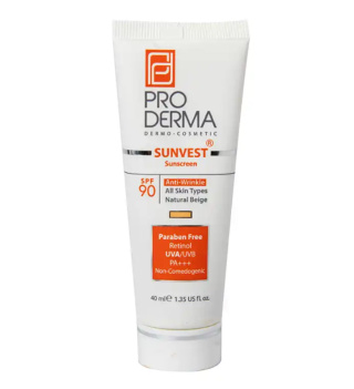 کرم ضد آفتاب و ضد چروک رنگی پرودرما با SPF90 مناسب انواع پوست بژ طبیعی حجم 40 میلی لیتر